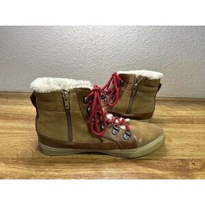 American Eagle Boots Womens 9 Faux Fur Lined Brown Leather Lace Up Zip Up